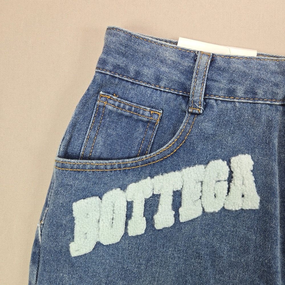 Bottega Desires Denim Shorts Chenille Patch Raw Hem Blue Mens Size L - Picture 7 of 15